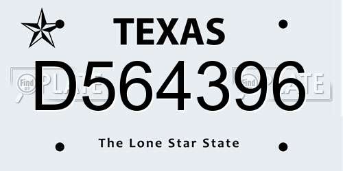 D564396 Texas License Plate