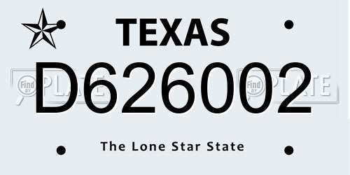D626002 Texas License Plate