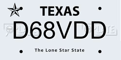 D68VDD Texas License Plate