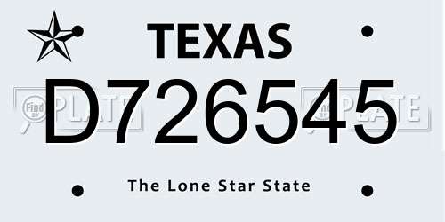 D726545 Texas License Plate