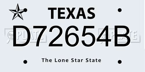 D72654B Texas License Plate