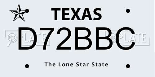 D72BBC Texas License Plate