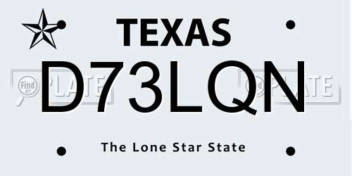 D73LQN Texas License Plate