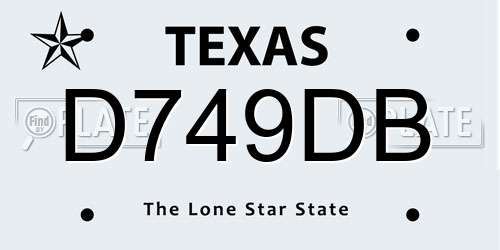 D749DB Texas License Plate
