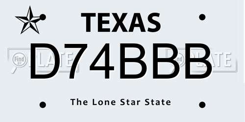 D74BBB Texas License Plate