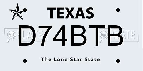 D74BTB Texas License Plate