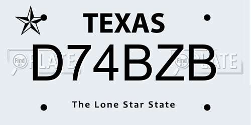 D74BZB Texas License Plate