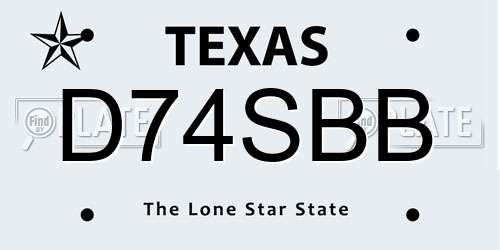 D74SBB Texas License Plate