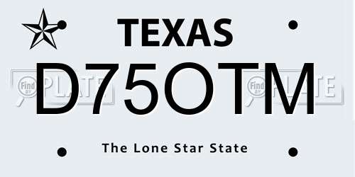 D75OTM Texas License Plate