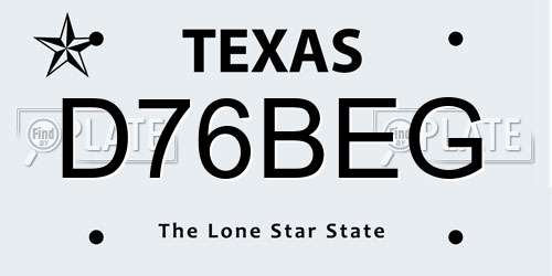 D76BEG Texas License Plate