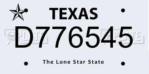 D776545 Texas License Plate