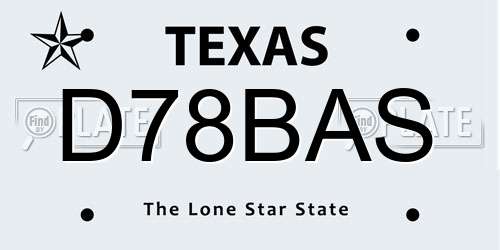 D78BAS Texas License Plate