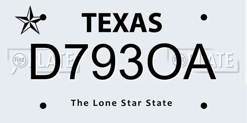 D793OA Texas License Plate