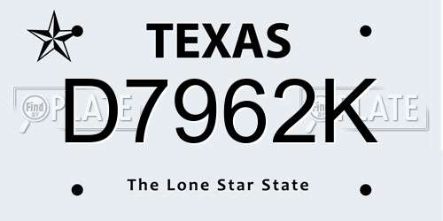 D7962K Texas License Plate