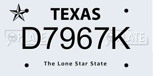 D7967K Texas License Plate