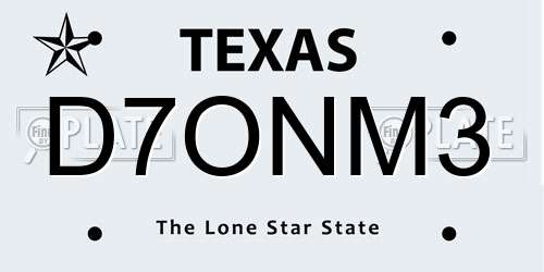 D7ONM3 Texas License Plate