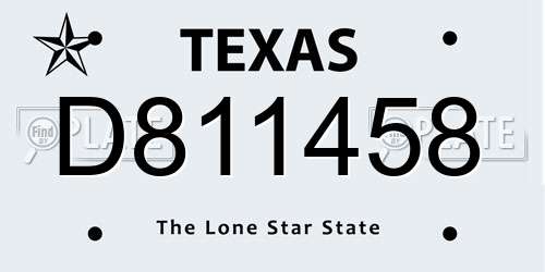 D811458 Texas License Plate