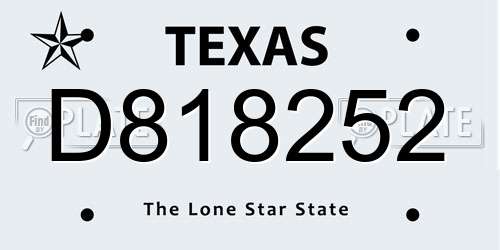 D818252 Texas License Plate
