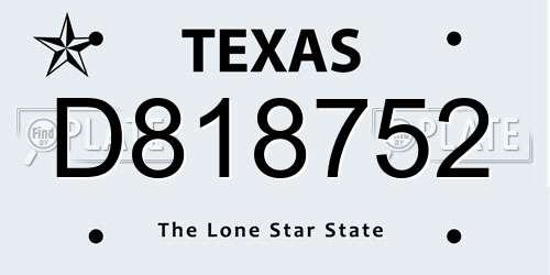 D818752 Texas License Plate