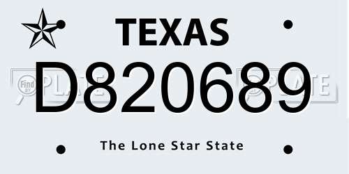 D820689 Texas License Plate