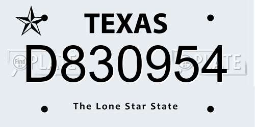 D830954 Texas License Plate