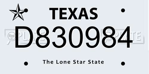 D830984 Texas License Plate