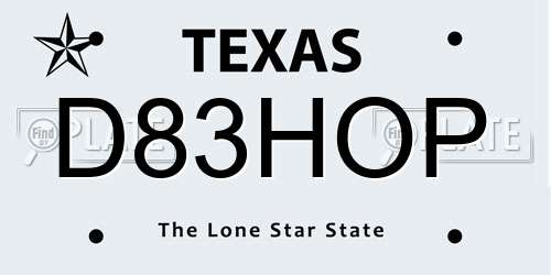 D83HOP Texas License Plate