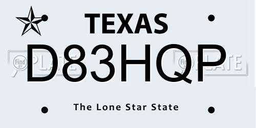 D83HQP Texas License Plate