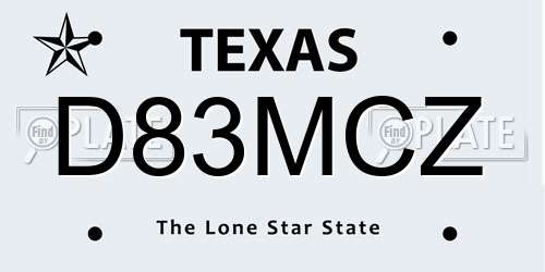 D83MCZ Texas License Plate