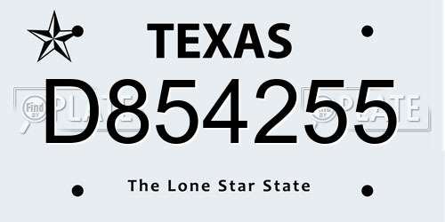 D854255 Texas License Plate