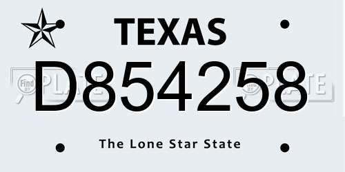 D854258 Texas License Plate