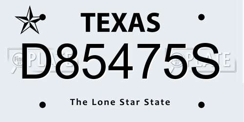 D85475S Texas License Plate