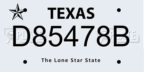 D85478B Texas License Plate