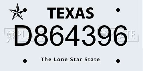 D864396 Texas License Plate