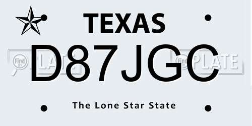 D87JGC Texas License Plate