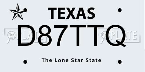 D87TTQ Texas License Plate