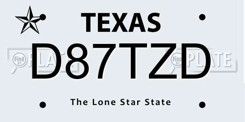 D87TZD Texas License Plate