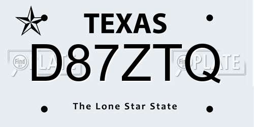 D87ZTQ Texas License Plate