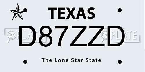 D87ZZD Texas License Plate