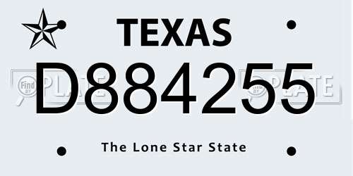 D884255 Texas License Plate