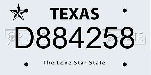 D884258 Texas License Plate