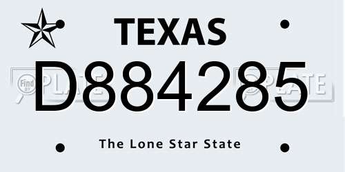 D884285 Texas License Plate
