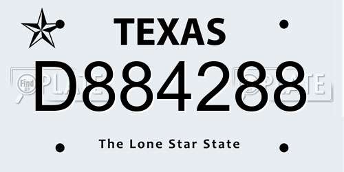 D884288 Texas License Plate