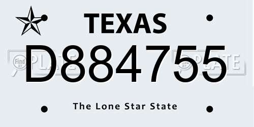 D884755 Texas License Plate