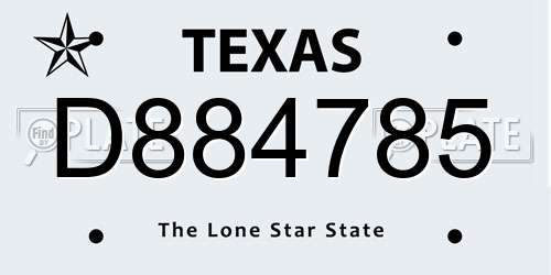 D884785 Texas License Plate