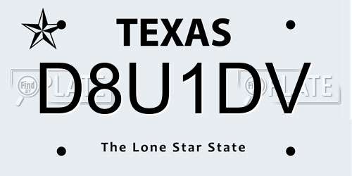 D8U1DV Texas License Plate