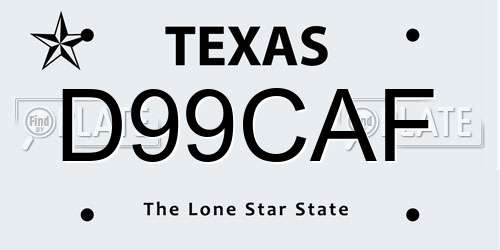 D99CAF Texas License Plate