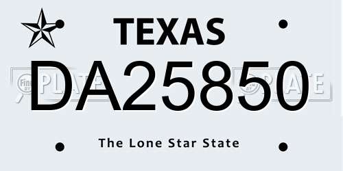 DA25850 Texas License Plate
