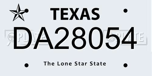 DA28054 Texas License Plate