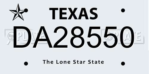 DA28550 Texas License Plate